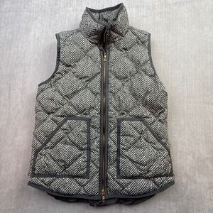J.Crew Excursion Puffer Vest Herringbone Black White Down Fill XS 02533 FA15